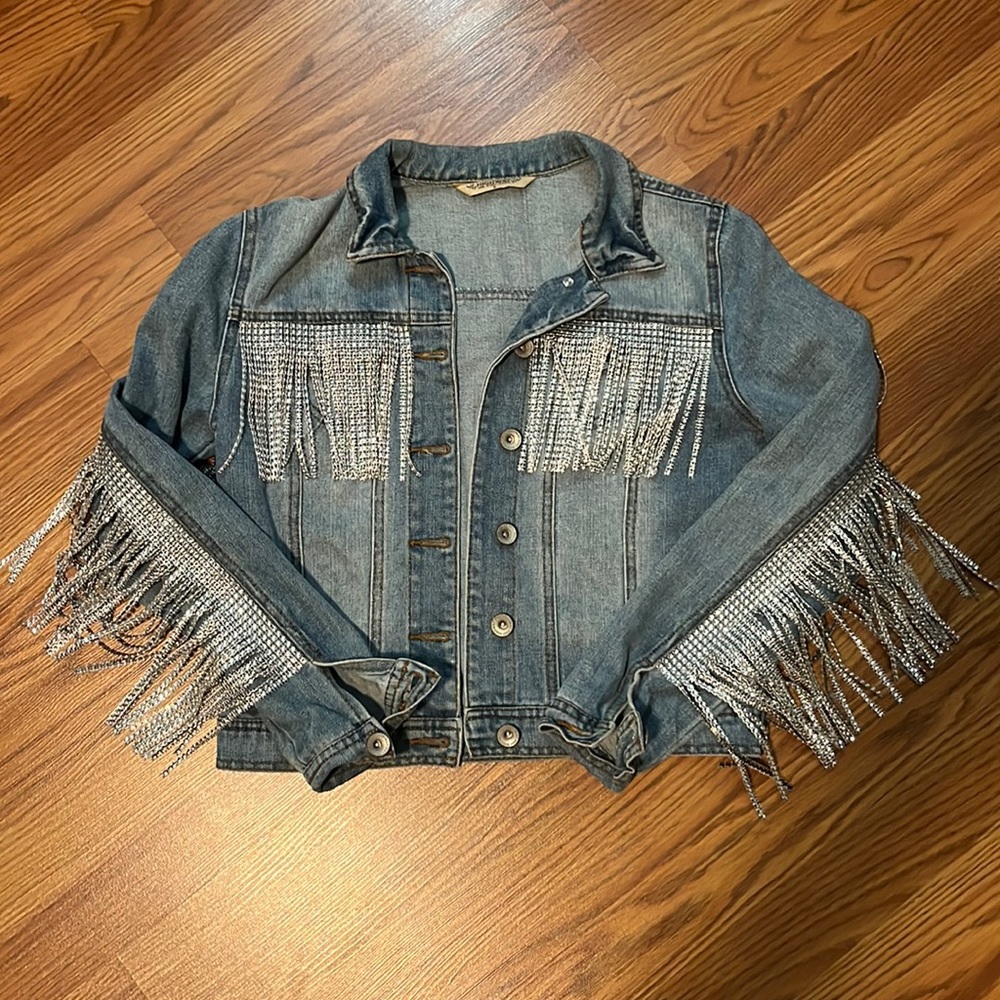 Small Denim Jacket with Rhinestone Fringe
